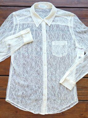 Equipment Femme Floral Lace Sheer Blouse Size XSmall Cream Euro Edgy Fantasy NWT